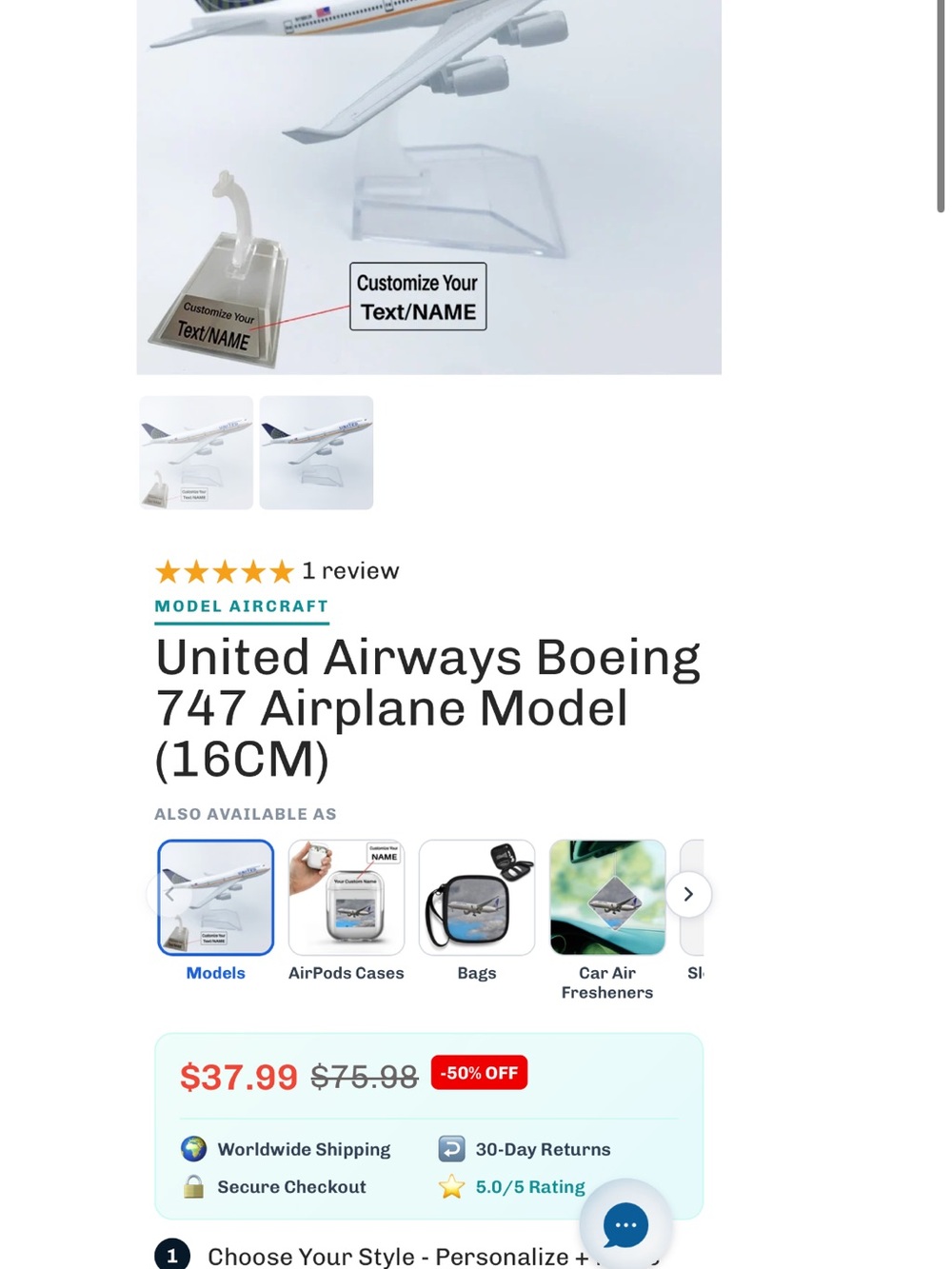 Boeing 747 Airplane Model (White)
